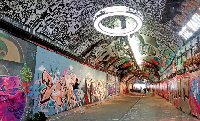Leake Street Tunnel, also known as the Graffiti Tunnel, in London.