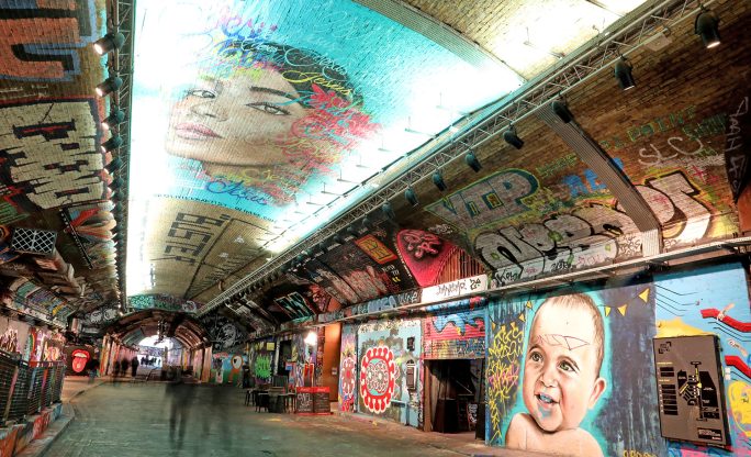 Leake Street Tunnel, also known as the Graffiti Tunnel, in London.