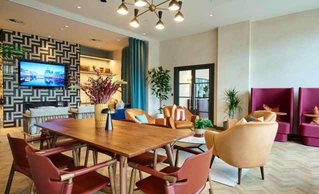 The residents' lounge at The Barnum, a build-to-rent apartment complex in Nottingham.